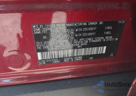 2025 Toyota Rav4 Xle z USA, uszkodzony, nr VIN 2T3P1RFV3SW499541